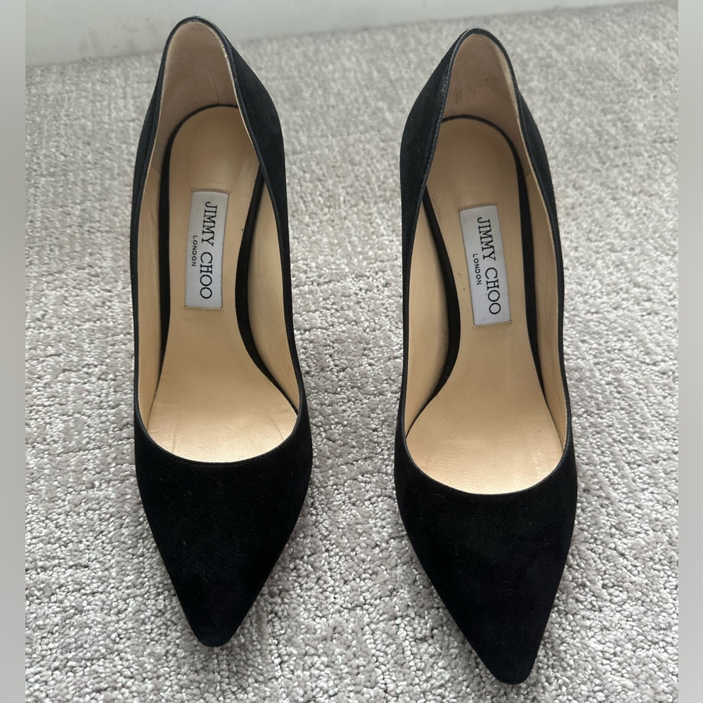 Jimmy Choo Black Suede High Heels Stiletto Pointed Pumps Size 39,Beautiful Cond. - Picture 1 of 15